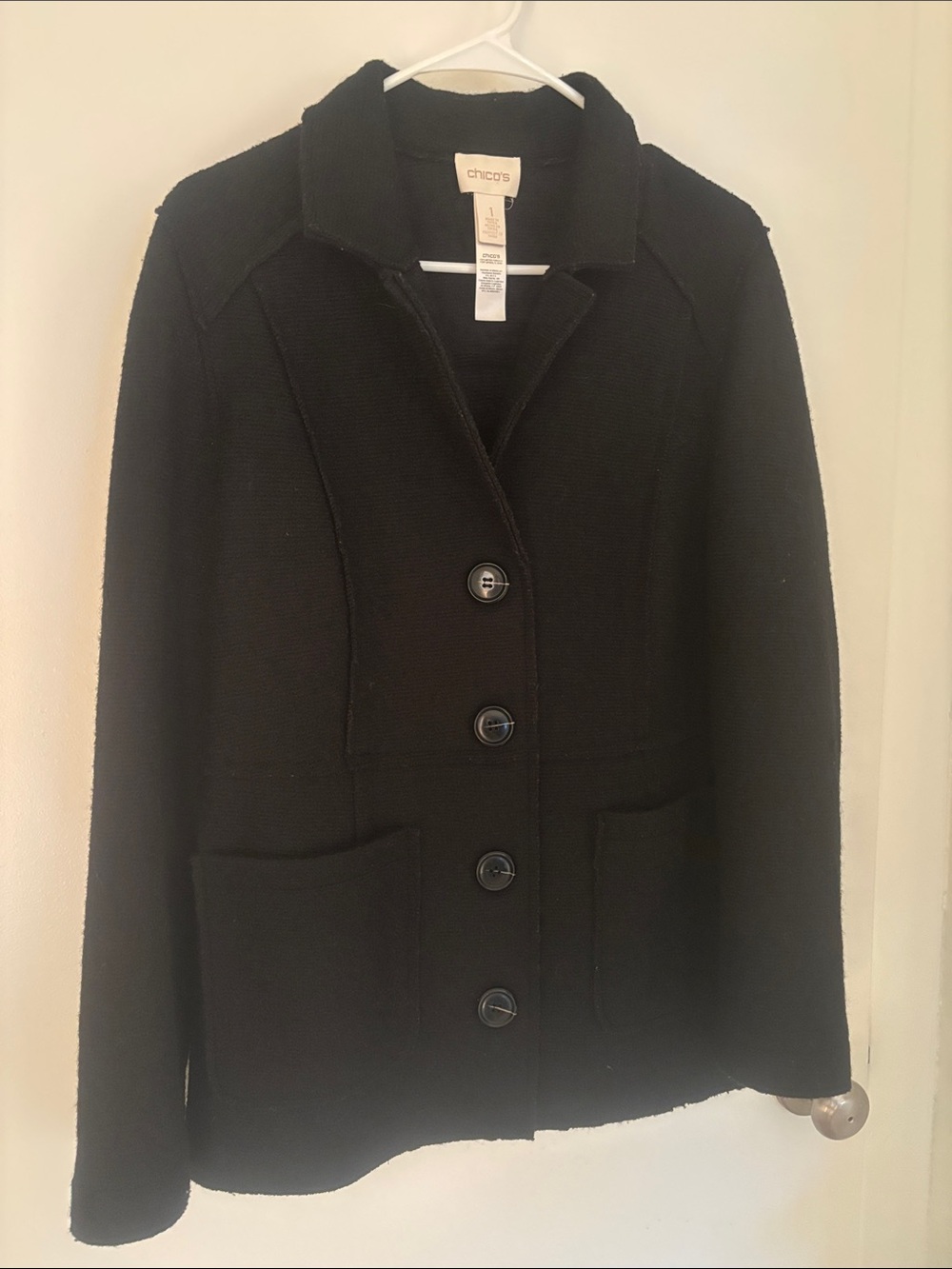 Chico's Black Button-Front Knit Blazer